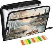 Quteprint 13 Pockets Expanding File Folder with Zipper Closure, Deers Lake Tree Accordion File Folder with Sticky Labels, Letter Size A4 Papers Expandable File Document Organizer