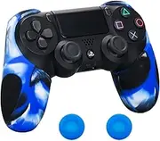 Silicone Thicker Half Skin For PS4/ SLIM/ PRO Controller x 1 + Thumb Grip x 2 (Camouflage Blue)