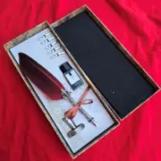 Red Feather Quill Pen Set - Beautifully Gift Boxed History Artist calligraphy