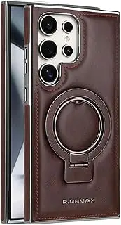 Sentiment Value Leather Phone Case for Samsung Galaxy S24 Ultra Compatible with MagSafe, Business Magnetic Anti-Fall Bracket Protective Case for Samsung Galaxy S24 S23 Series (S25,Dark Brown)