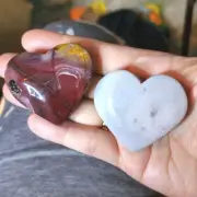 Lot Of 2 Polished Mookaite Jasper & Agate Hearts - USA