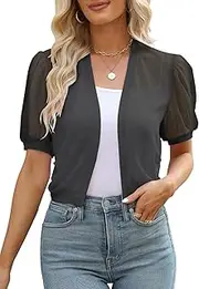 [AFVETUT] Women Puff Sleeve Bolero Shrug Open Front Summer Cropped Sheer Jackets Cardigan
