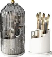 Makeup Brush Holder with Lid, 360° Rotating Makeup Brush Organizer, Dustproof & Waterproof Cosmetics Tools Make Up Brush Holder Organizer for Vanity Desktop Bathroom Countertop
