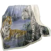 Wild Animal Art Orange and White Tigers Encounter Throw Blanket
