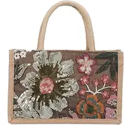 [Wabilu] Women Straw Tote Bag Summer Sequin Floral Embroidery Clutch Purse Linen Handbag For Beach Holiday Party With Random Pattern