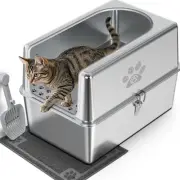 Enclosed Stainless Steel Cat Litter Box with Lid XL Metal Litter Box for Big
