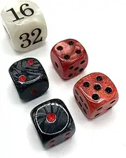 Luck Lab Backgammon Pearl Dice Set - 22 mm Doubling Cube Plus Four 16 mm Dice with Bonus Bag, Red/White Marbelized