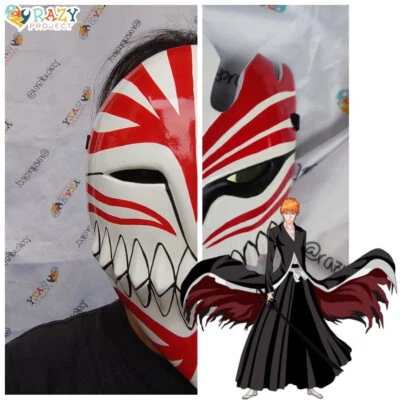 Face mask Half Hollow Ichigo Murasaki Bleach Wooden Mask Cosplay - DHL Express