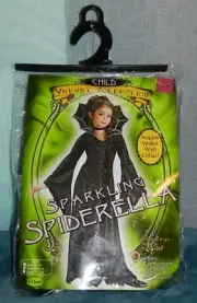 CHILD SPARKLING SPIDERELLA VAMPIRE HALLOWEEN COSTUME BLACK DRESS COLLAR MEDIUM