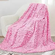 Cheetah Fleece Blanket Throw Blanket Cozy Warm Plush Leopard Blanket Pink Lightweight Blankets for Couch, Sofa, Bed, Camping, Travel 50x60 inch