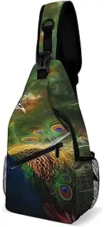 [RTSEBVN] Sling Backpack Fashion Chest Bag Creative Colorful Peacock Printing Crossbody Backpacks for Men Women, style, 38x20cm, Full Printed Chest Bag