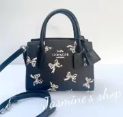 NWT COACH CAA77 Andrea Carryall Bag w Bow Print Canvas & Leather Black Multi