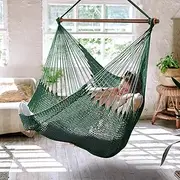 Upgraded Caribbean Hammock Chair with Detachable Metal Bar, Large Hammock Swing Chair, XL Rope Hanging Chair for Outdoor Indoor, 330 LBS Weight Capacity, ForestGreen