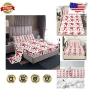 Delightful Red and White Heart Print Full Size Sheet Set - 4pcs for Kids