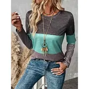 Women's T Shirt Graphic Color Block Striped Vintage Stylish Classic Long Sleeve Crew Neck Regular Tops Daily Weekend Print Green Summer Spring Fall