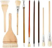 Ceramic Glaze Brush Set,for Acrylic Painting Artist Wool Brush Fan Brush Flat Brush for Watercolor Oil Art Painting 9Pcs