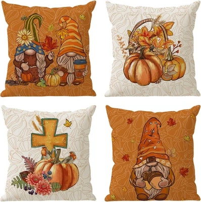Fall Pillow Covers Watercolor Gnomes 18" x (Pack of 4), Colored