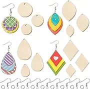 Qfeley 320pc Wooden Earring Making Kit - Teardrop/Circle/Leaf/Diamond Pendants & Hooks & Jump Rings - DIY Jewelry for Adult Women - Rustic, Boho Style - Unfinished Wood & Metal - Not Foldable