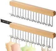 Caliee 2 PCS Sliding Hanger Wood Pull Out Closet Rod Portable Wall Mount Sliding Tie Rack Left Sliding and Right Sliding 8 Hook for Underwear, Camisoles, Tie, Scarf, Belt