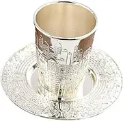 B Baosity Goblet Kiddush Cup with Saucer Home Decor Teacup Drinkware Cocktail Cup Coffee Mug for Holiday Rosh Hashanah Jewish Wedding