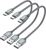 JXMOX Short USB C Cable (1ft 3-Pack), A to Type-C Charger Cord 1ft, Grey
