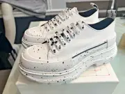NEW Alexander McQueen Paint Splatter Low Top Sneakers Sz 9 / 42 White/Black