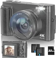 [Fulealfly] 4K Digital Camera 48MP, Compact Vlogging Camera, Digital Camera with 32GB Card