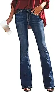 [Generic] Women Ripped Flare Jeans Classic Micro Bell Bottom Jean Pants Retro Wide Leg Denim Pants
