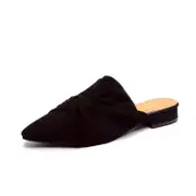 Catzon Womens Bowknot Mule Slippers Summer Pointy Toe Loafers Slip On Flat Shoes-Black