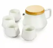 ROIMTEA Ceramic Teapot Set with 4 Matching Cups, Porcelain Tea Set with Removabl
