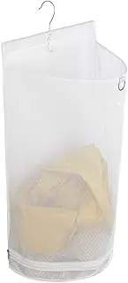 ALYER Hanging Semi Round Storage Mesh Bag,Collapsible Laundry Hamper Basket with Durable Hanger (White)