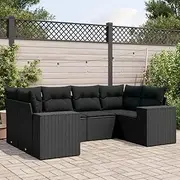 6 Piece Garden Sofa Set with Cushions Black Poly Rattan Patio Bar Sets