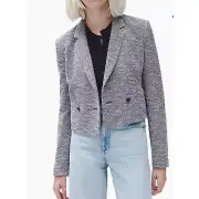 Rag & Bone Sz 14 Navy & White "Josie" Italian Tweed Cropped Blazer NWT