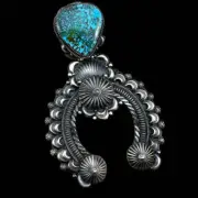Outstanding High Grade Kingman spiderweb turquoise Naja Pendant, sterling silve