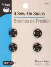 Dritz 80-3-1 Black Sew-On Snaps-Size 3 4/Pkg