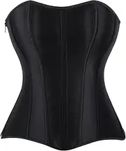 [Generic] Women's Steampunk Corset Black Zip Satin Fabric Body Contouring Waist Contouring Top