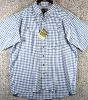 Drake Featherlite Plaid Wingshooter's Shirt Men's Large Blue Short Sleeve