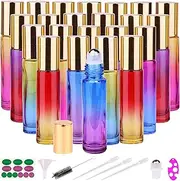 inice 24 10ml Essential Oils Roller Bottles Gradient Color Thick Glass Roll on Bottle Stainless Steel Ball Golden Metal Cap for Travel