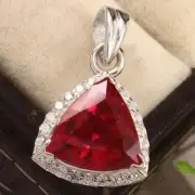 5.30carat Trillion Natural Ruby & Diamond Pendant 18K White Gold Plated No Chain