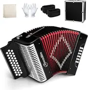 Accordion - 31 Key Diatonic, 12 Bass Buttons (G/C/F Tuning), Push-Pull Isochord Design, Beginner-Friendly Adult Set with Case, Gloves & Cleaning Wipes (Black)