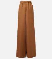 [Max Mara] Max Mara Onore linen and silk twill wide-leg pants UK 12 brown