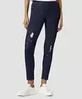 HUE STUDIO Women's Distressed Denim Mid Rise Leggings Midnight Rinse 2XL (196)