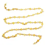 3mm Yellow Sapphire Jade Rosary Chain, 24K Gold Plated, Tiny Gemstone Beads