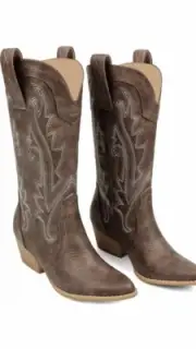 Zzheels Women Mid-calf Cowboy Boots Pointy Toe Embroidered Western Size 8.5