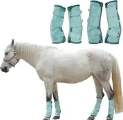 TARFEPA Adjustable Horse Fly Boots Set of 4, Equine Leg Protection Reduce Stomping, Breathable Mesh Fly Boots for Horses, Horse Leggings Leg Guards - Aqua Blue - Pony