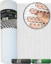 QueenBird Upgraded Plastic Chicken Wire Fence Mesh - 15.7IN x 10FT- Black/Green/White Colors Hexagonal Fencing for Gardening Poultry Netting, Floral Roll (White) (QB-23-PCM)