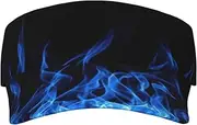 Blue Flame Print Sunscreen Visor Hats for Women Men Adjustable Empty Top Beach Cap Hat Adults Outdoor Sports, Black, One Size