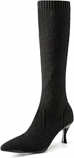 [NEWBELLA] Women's Kitten Low Heel Minimalist Knit Pointed Toe High Boots Cosy Collection