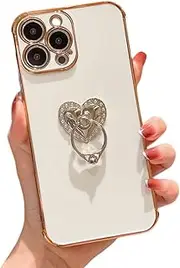 GHMONKEY Sleek Light Thin Soft TPU Phone Case for iPhone X XR XS Max 8 7 Plus Fashion Love Heart Shaped Finger Ring Holder Shockproof Bumper Protector Cover(White,7/8)