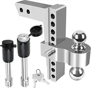 Adjustable Trailer Hitch Ball Mount, 2.5-Inch Receiver, 8-Inch Drop, 8-Inch Rise, 2-Inch and 2-5/16-Inch Dual Towing Balls with Double Pin Key Locks